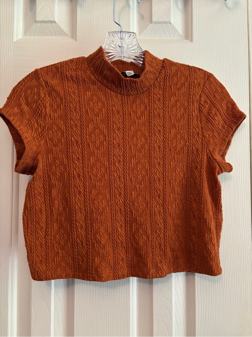 Freshman Rust Textured Mock-Neck Crop Top